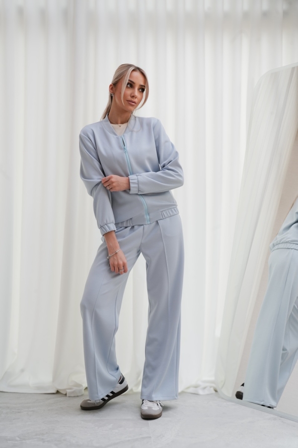 Luksusowy Komplet Damski Masełko Bluza Rozpinana + Spodnie Wide Leg Premium Soft Touch Elegancja & Komfort-BŁĘKIT